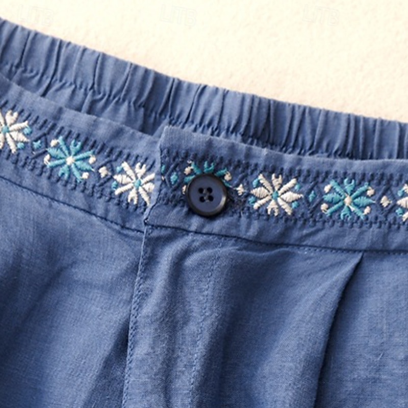 Women's Cotton Linen Shorts Shorts Slacks Casual Short Natural Flower Pocket Printing Comfy Comfortable Street Going out Sapphire Blue Dark Navy Purple Orange Summer Regular Fit2
