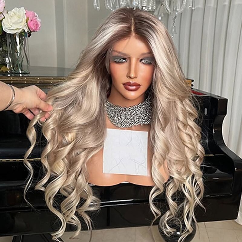 Remy Human Hair 5x5 Closure Wig 13x4 Lace Front Wig  Brazilian Hair Loose Wave Multi-color Wig with Baby Hair Ombre Ash Blonde Lace Front Glueless Wigs For Women4