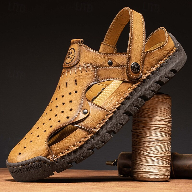 Men's Sandals - Perforated Faux Leather Finish, Fashion - forward for Casual Walks and Weekend Gatherings
