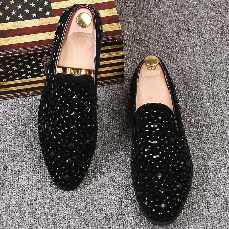 Men's Black Studded Velvet Loafers – Gothic Prom and Nightclub Dress Shoes with Punk Rock Style3