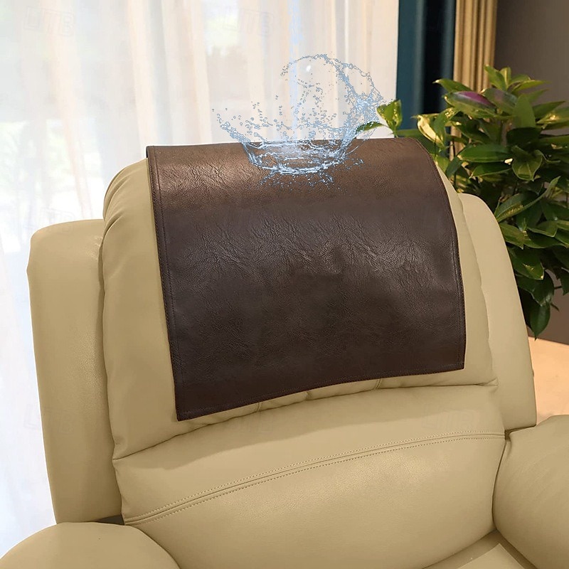 Non Slip Headrest Cover for Furniture Slipcovers,100% Waterproof Faux Leather Headrest Protector for Recline Chair Vinyl Head Protector for Sofa,Theater Seat Cover for Home & Office