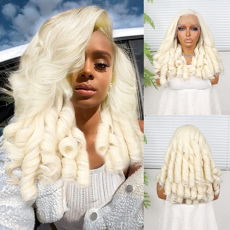 Synthetic Lace Wig Curly Style 18 inch Blonde Middle Part 13x4 Lace Front Wig Women's Wig Buff - Main Image