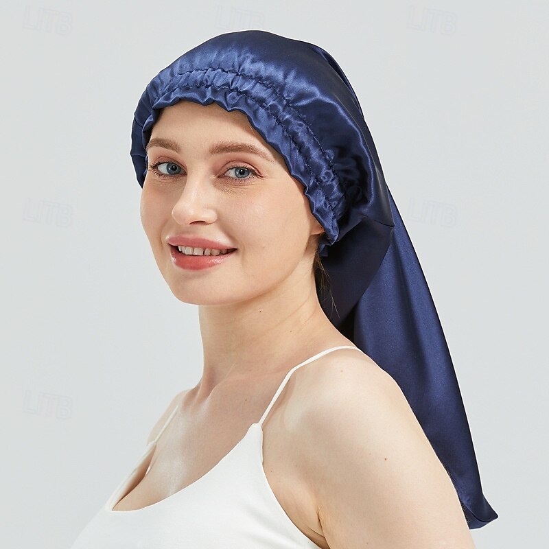 Silk Long Elastic Band Long Hair Sleeping Cap Breathable Windproof Warm Silk Mulberry Silk Elastic Hair Cap Hat3