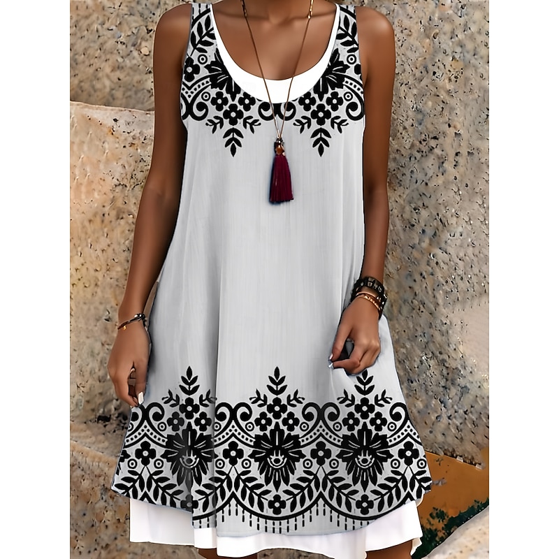 Women's Midi Dress Tank Dress Fashion Classic Outdoor Daily Weekend Regular Fit Graphic Letter Sleeveless Crew Neck Black And White Spring Fall