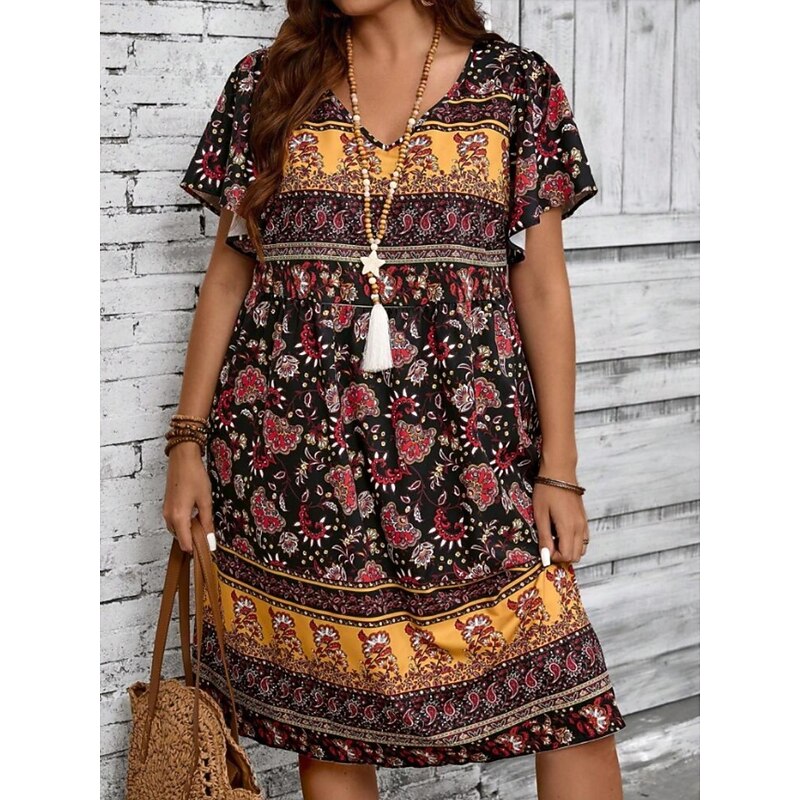 Women's Mini Dress Casual Dress Floral Dress Summer Dress Boho Dress Fashion Modern Daily Beach Weekend Regular Fit Floral Short Sleeve V Neck Black White Royal Blue Blue Summer4