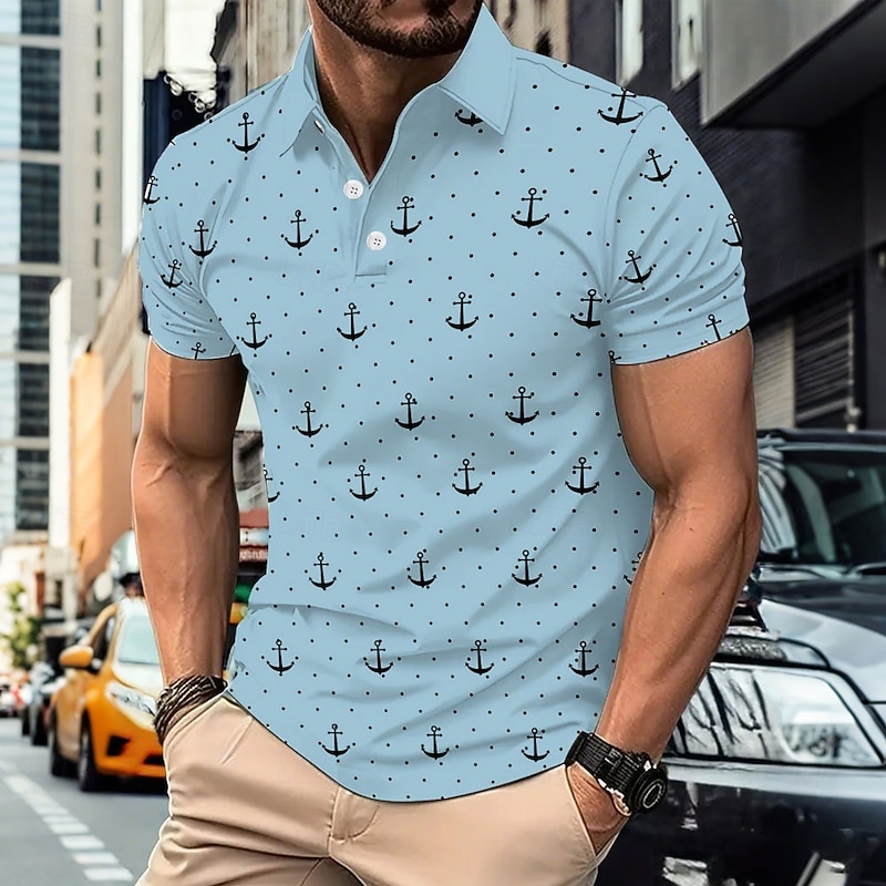 Men's Graphic Polo Short Sleeve Polo Shirts Collared Shirts Business Casual Athleisure Daily Wear 3D Print Summer White Yellow Blue