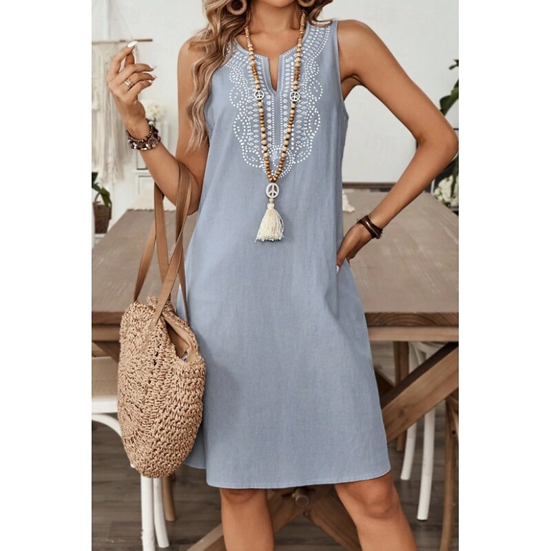 Women's Mini Dress Cotton Linen Dress Fashion Modern Holiday Going out Weekend Regular Fit Flower Sleeveless V Neck Light Grey Summer4