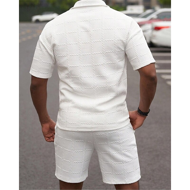 Men's Golf Shirt Golf Polos Shirts Work Casual Lapel Short Sleeve Basic Modern Plain 2 Piece Jacquard Summer Regular Fit Wine Black White Dark Red Pink sky blue Golf Shirt2