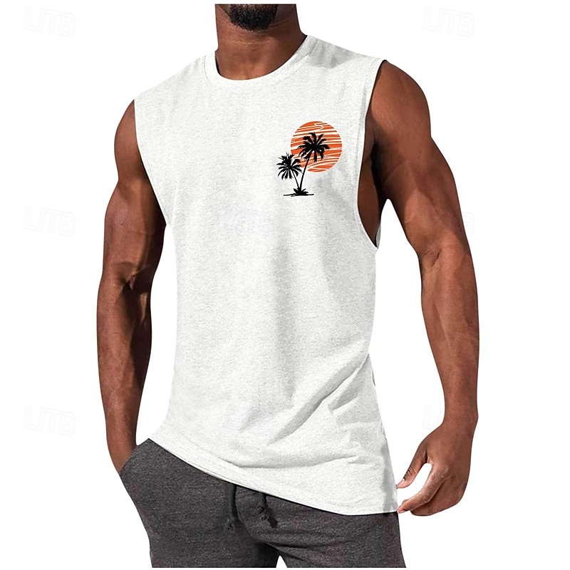 Men's Tank Top Vest Top Undershirt Sleeveless Shirt Sleeveless Crewneck Summer Graphic Fashion Designer Vacation Street Going out Black White Red Top Tee for Men