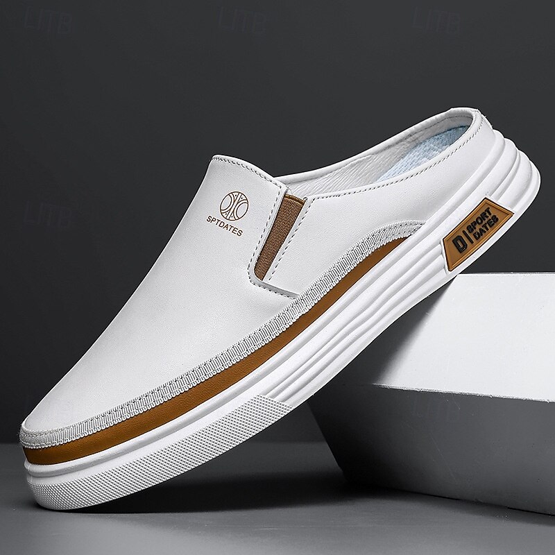 Men's White Casual Slip-On Shoes with Stylish Brown Detailing and Flexible Rubber Outsoles - Ideal for Relaxed Day Trips and Weekend Outings