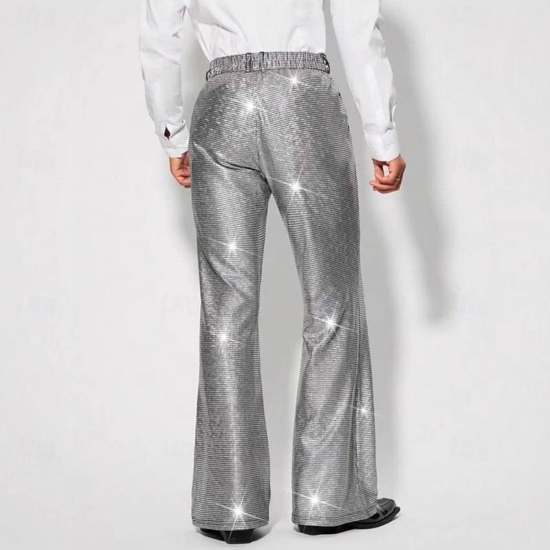 Retro Vintage 1970s 1980s Bell Bottom Pants Flared Trousers Disco Shiny Latex Patent Metallic Sequin Fancy Dress Men's Halloween Carnival Pride Parade Pride Month Adults' Pants All Seasons3