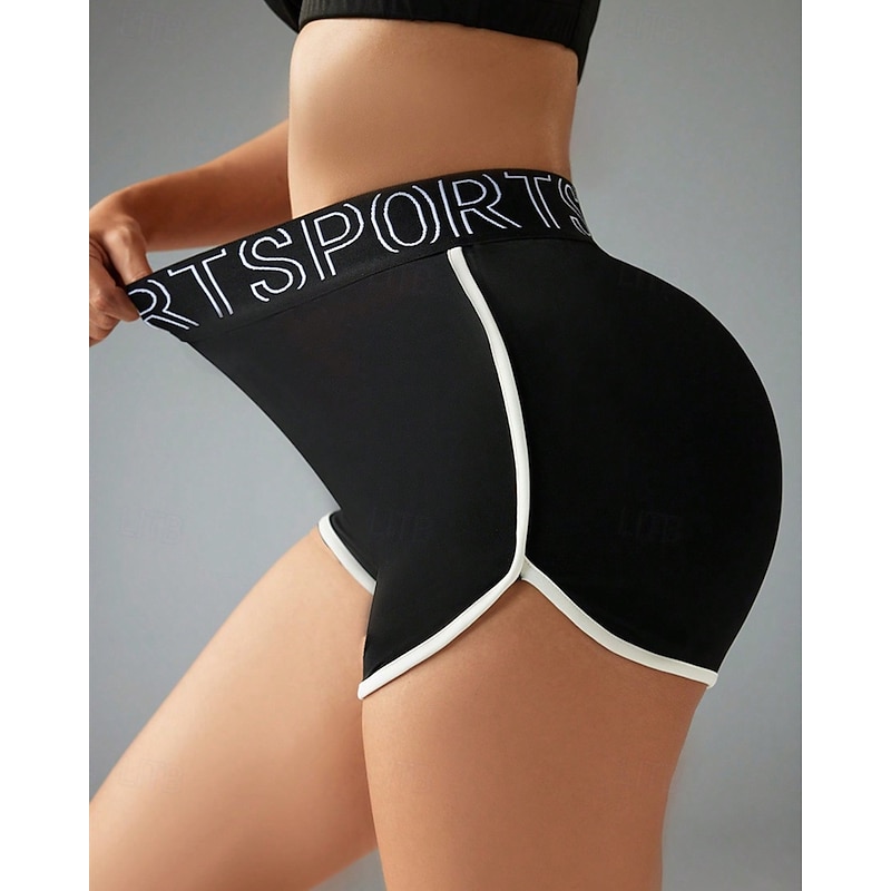 Women's Yoga Shorts Elastic Waistband Lightweight High Waist Pilates Gym Workout Golf Shorts Letter Black Sports Activewear Stretchy Slim