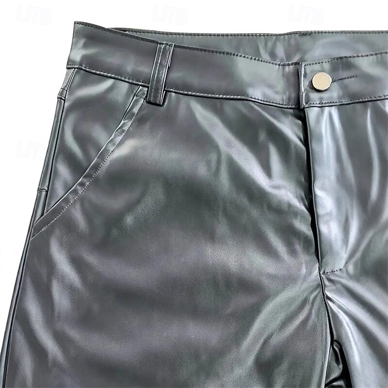Men's Trousers Summer Pants Faux Leather Shorts Pocket Plain Comfort Breathable Vacation Daily Holiday Stylish Athleisure Black3