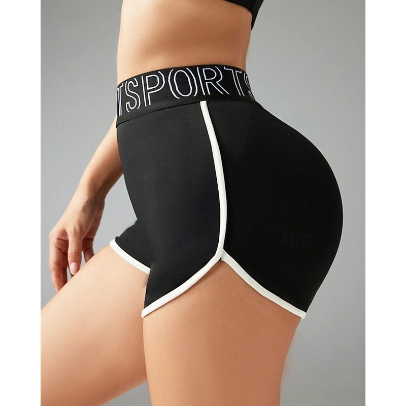Women's Yoga Shorts Elastic Waistband Lightweight High Waist Pilates Gym Workout Golf Shorts Letter Black Sports Activewear Stretchy Slim3