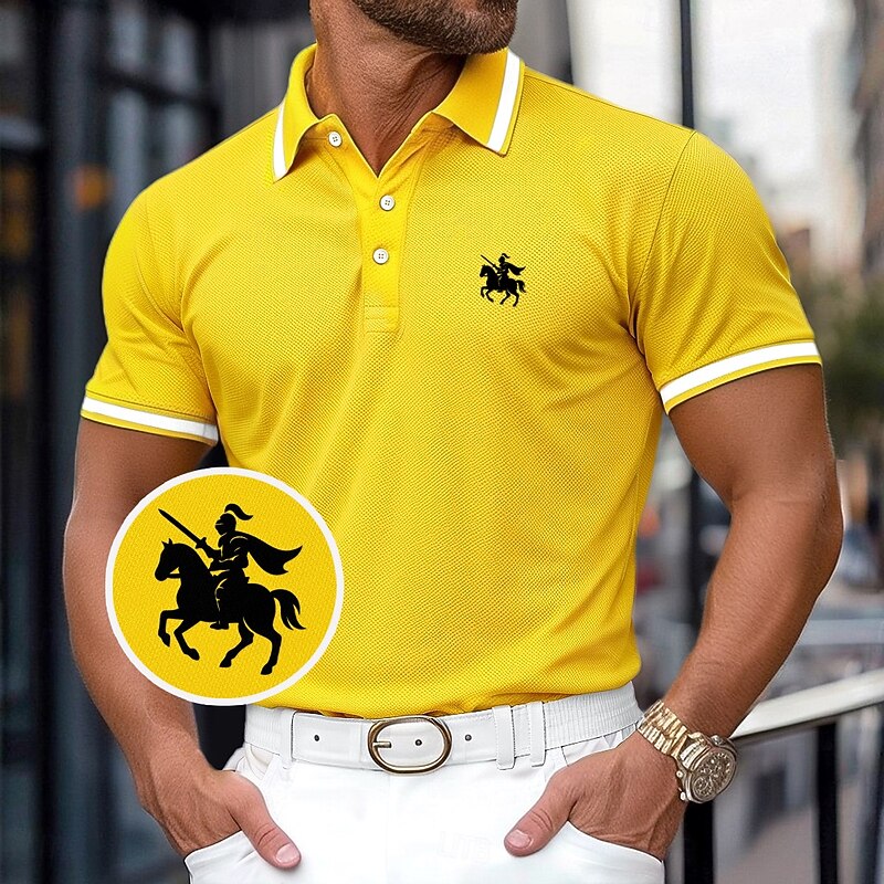 Men's Cotton Polo Shirt Golf Polos Shirts Work Business Ribbed Polo Collar Classic Short Sleeve Basic Modern Solid Color Buttons Logo Spring & Summer Slim Fit Dark Red Yellow Navy Blue Gray Cotton