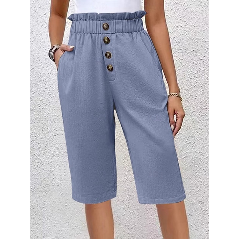 Women's Chinos Shorts Solid Color Capri Pants Basic Casual Knee Length High Waist Plain Pocket Elastic Waist Comfort Outdoor Micro-elastic Vacation Street Daily Navy-blue Dark Grey Black Light Blue3