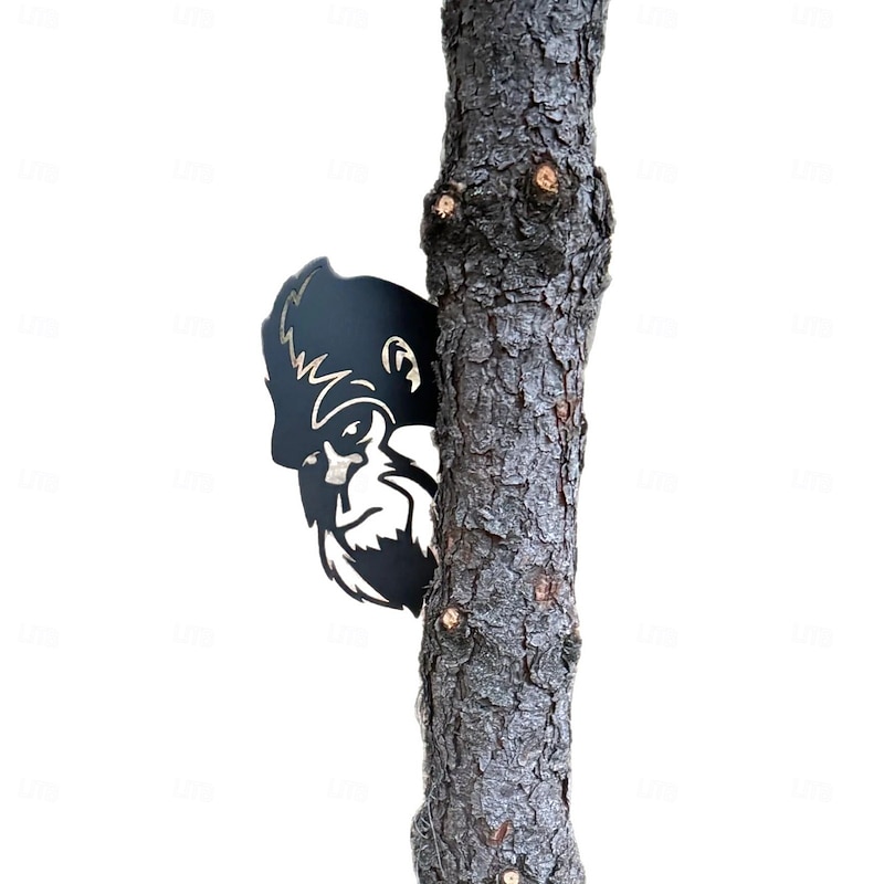Peaking a Boo Flipping Off Bigfoot Animal Metal Sign Art Ornament, Animal Peeping Around Signs Corner Tree Garden Fence Farmhouse Outdoor Home Decoration4