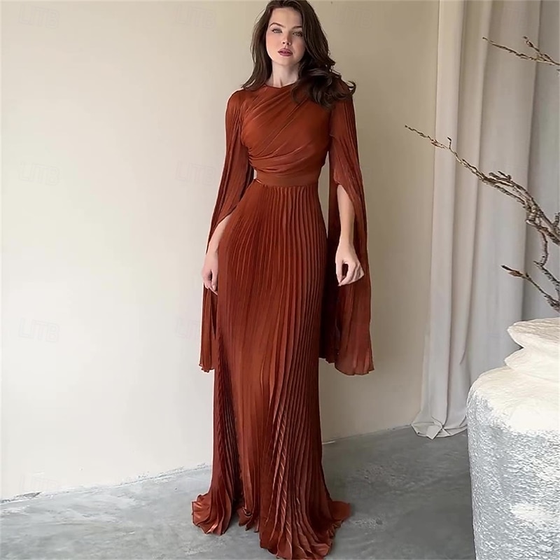 A-Line Quinceanera Dresses Elegant Dress Formal Wedding Floor Length Long Sleeve High Neck Polyester with Pleats4