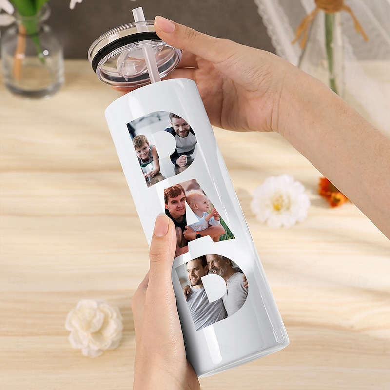 Personalized Tumbler with Straw Custom Photo Gift for Dad 30oz Stainless Steel Insulated Cup, Father's Day Birthday Gift for Dad Husband, Hot Cold Drink Travel Mug