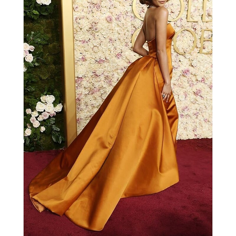 Mermaid Evening Gown With Overskirt Formal Wedding Guest Court Train Sleeveless Sweetheart Satin with Pleats3