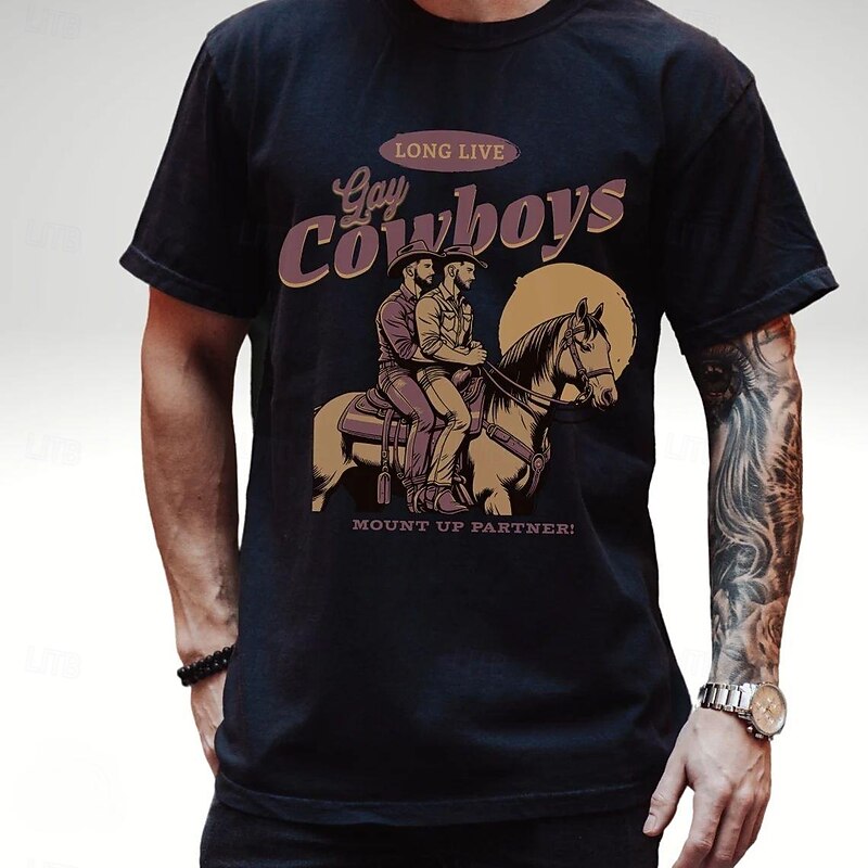 Rainbow Brokeback Mountain Cowboy LGBTQ T-shirt Pride Shirts Pride Graphic For Couple's Men's Women's Adults' Masquerade Hot Stamping Pride Parade Pride Month3