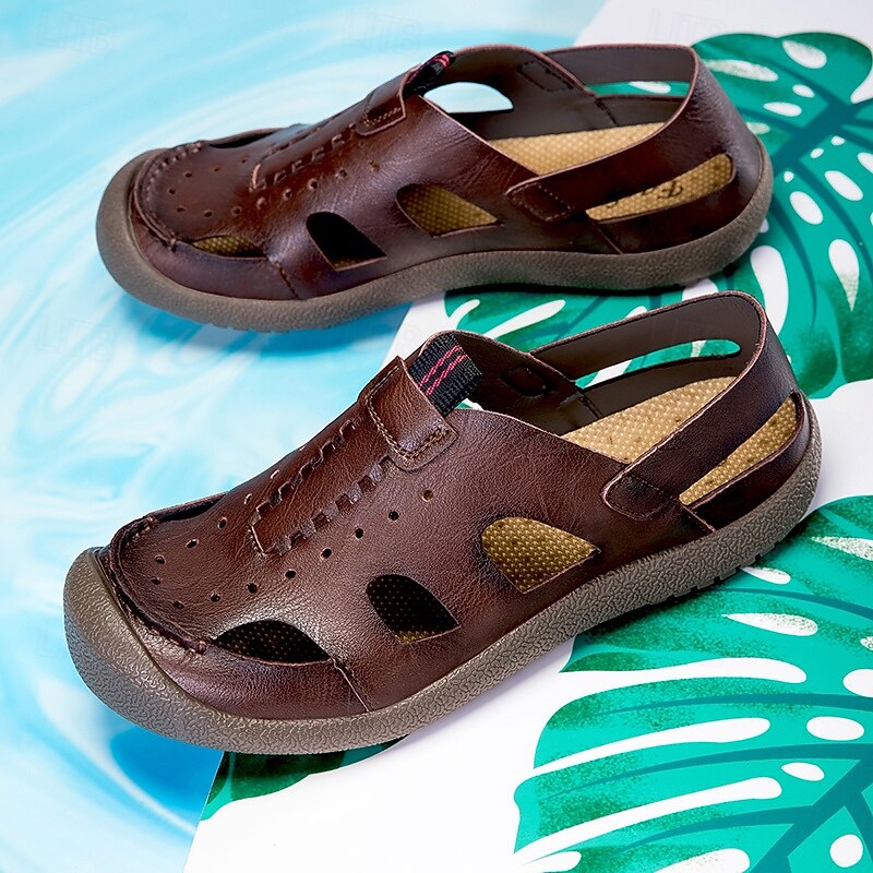 Men's Brown Faux Leather Sandals – Premium Open-Toe Design with Adjustable Straps and Durable Rubber Sole, Perfect for Summer Outings, Beachwear and Vacation Activities4
