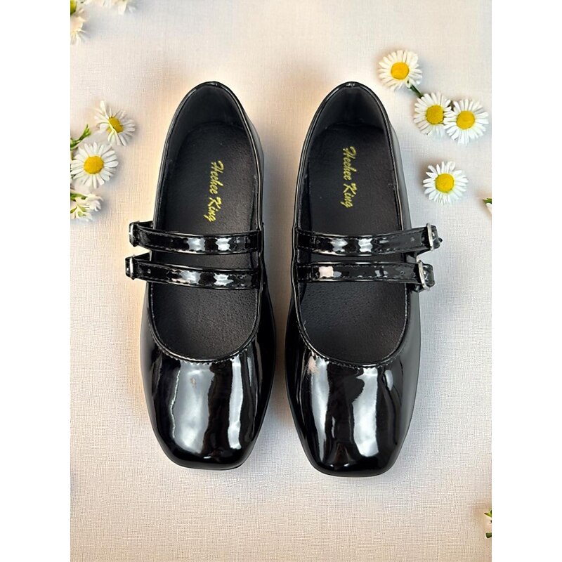 Little Girls' Double Strap Patent Mary Jane Flats – Classic Buckle School Shoes for Daily Wear and Uniform Use3