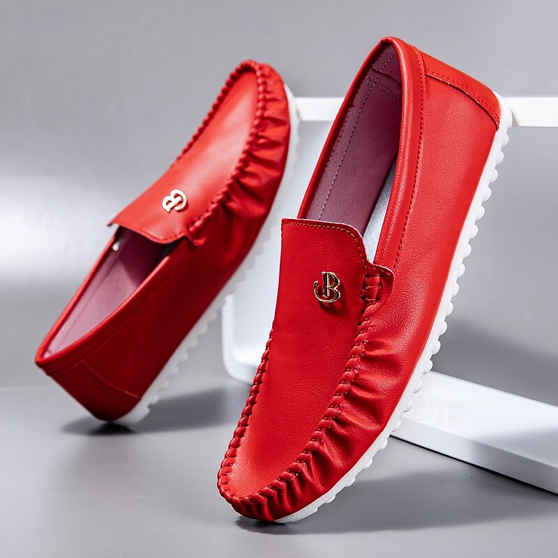 Men's Red Moccasins with Elasticized Design and Logo, Comfortable Slip-On Shoes for Casual Outings and Relaxing Vacations2
