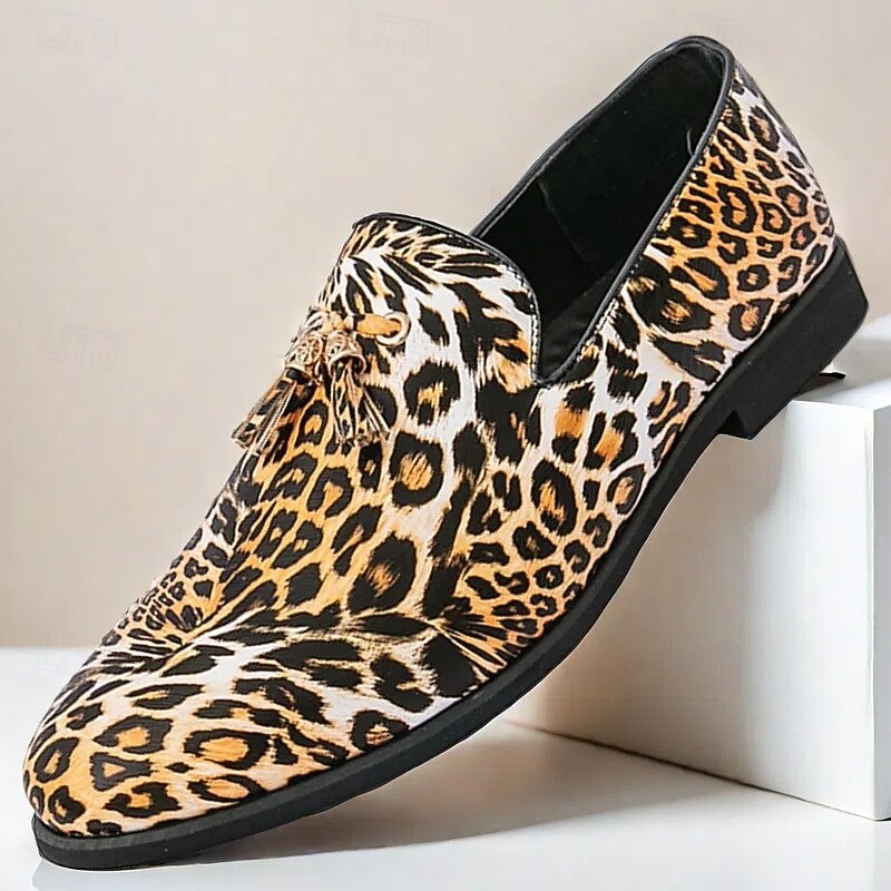 Men's Leopard Print Slip-On Dress Shoes - Stylish Formal Footwear for Dance Parties and Special Events