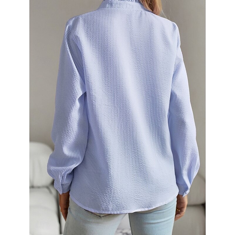 Women's Shirt Button Down Blouse Stylish Casual Long Sleeve Shirt Button Down Blouse Collar Regular Tops Daily Ruffle Buttons Print Black White Pink Light Blue Summer Spring4
