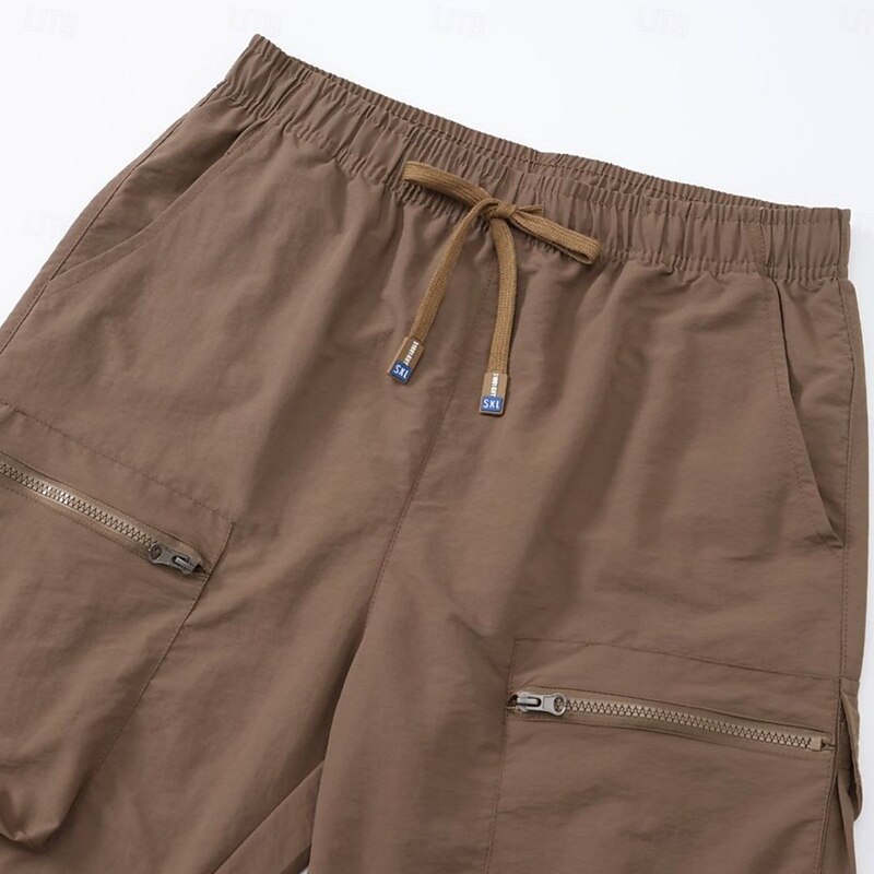 Men's Cargo Shorts Outdoor Shorts Shorts Beach Shorts Running Shorts Elastic Waist Zipper Pocket 6 Pocket Plain Quick Dry Moisture Wicking Knee Length Outdoor Casual Daily Vacation Fashion Black White3