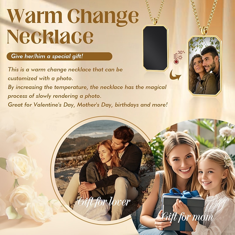 Personalized Thermochromic Necklace Custom Best Gift for Mom – Photo Pendant that Changes with Heat, Perfect for Father's Day, Mother's Day, Valentine's Day, and Birthdays3