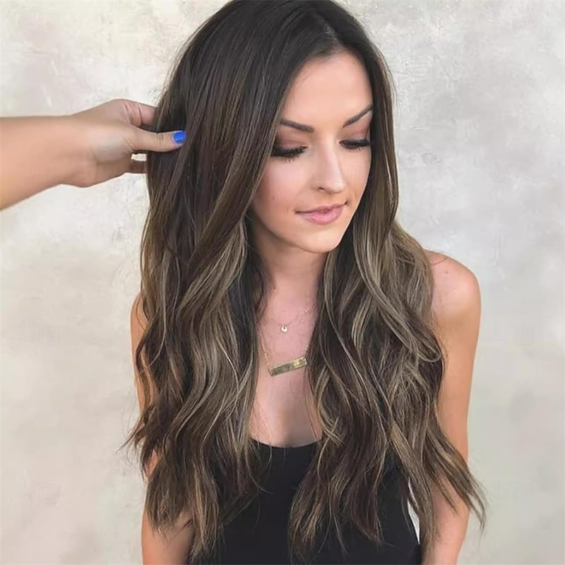 Long Ombre Brown Wig for Women 24 Inch Natural Wavy Daily Hair Long Wavy Ombre Brown to Blonde Wigs for Women Synthetic Hair Heat Resistant Ombre Wig for Daily Party Cosplay Use3