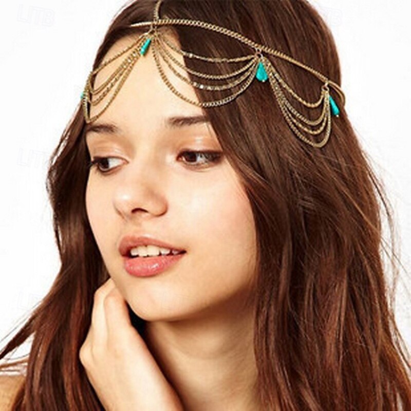 1PC Women's Headbands Hair Accessory Set For Outdoor Holiday Retro Feather Alloy Gold