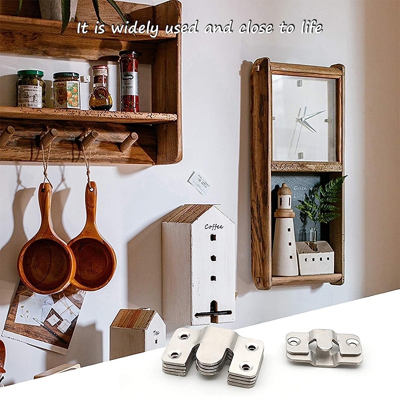 12pcs/6Pairs Interlocking Flush Mount Bracket Picture Hanging Hooks Stainless Steel Heavy Duty Photo Frame Hook Large Picture Hanger Hanging Buckle Furniture Connector Headboard Wall Mounting Hardware2