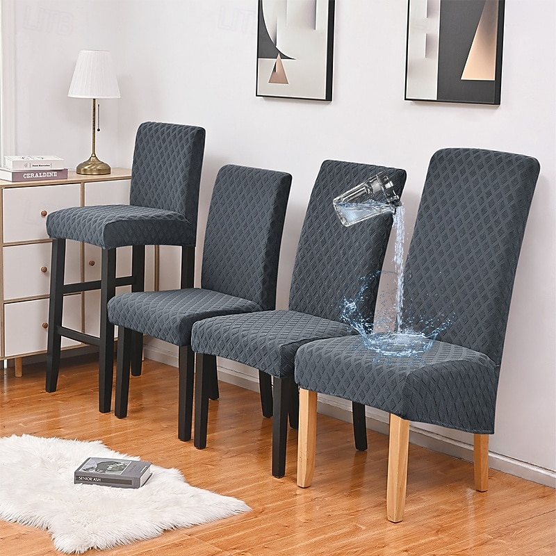 1 Piece Water Resistant Stretch Jacquard Dining Chair Cover, Stretch Chair CoverHigh Back Dining Chair Cover Chair Cover Bar Stool Chair Cover, Chair Protector Cover Seat Slipcover