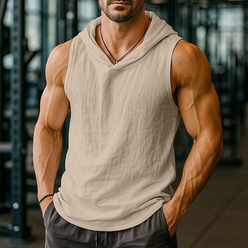 Men's Tank Top Henley Shirt Vest Top Undershirt Sleeveless Hooded Summer Plain Fashion Designer Sporty Hooded Outdoor Casual Going out White Top Tee for Men2