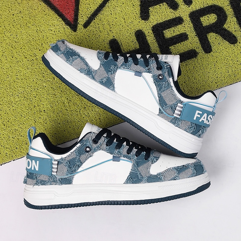 Men's Stylish Sneakers - Denim - Inspired Patchwork with Faux Leather Accents, Comfort - Oriented Design, Suited for Casual Gatherings & City Walks3