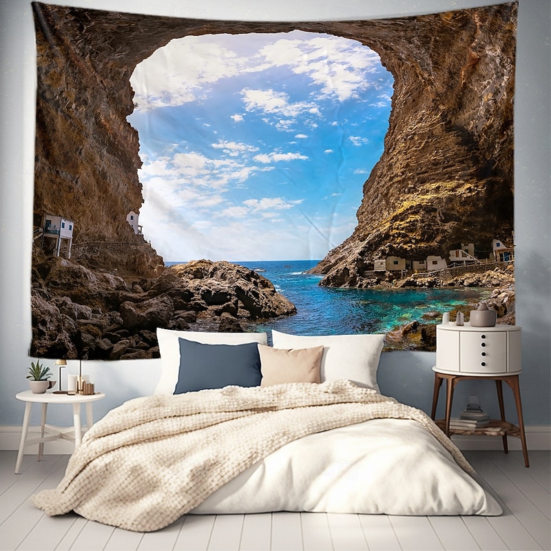 Landscape Ocean Cave Hanging Tapestry Wall Art Large Tapestry Mural Decor Photograph Backdrop Blanket Curtain Home Bedroom Living Room Decoration3