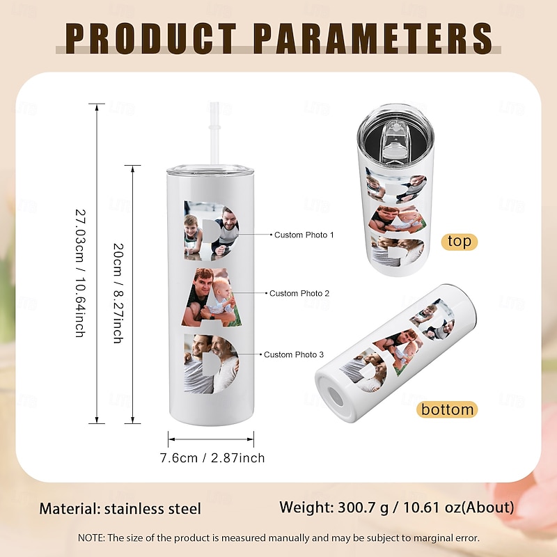 Personalized Tumbler with Straw Custom Photo Gift for Dad 30oz Stainless Steel Insulated Cup, Father's Day Birthday Gift for Dad Husband, Hot Cold Drink Travel Mug2