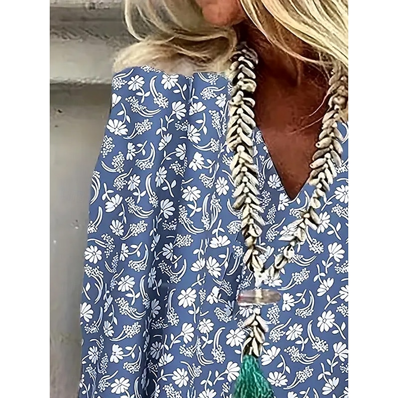 Women's Blouse Button Down Floral Graphic Flower Stylish Beach Short Sleeve V Neck Regular Tops Daily Print Blue Summer Spring2