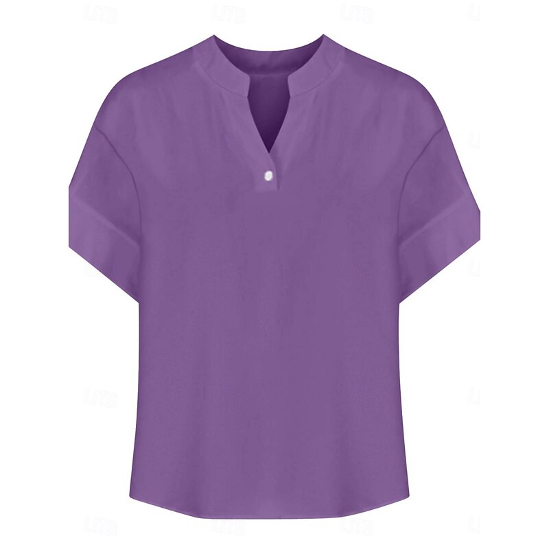 Women's Blouse Plain Basic Casual Short Sleeve Notched Neck Regular Tops Daily Buttons Pocket Red Blue Purple Beige Summer Spring4