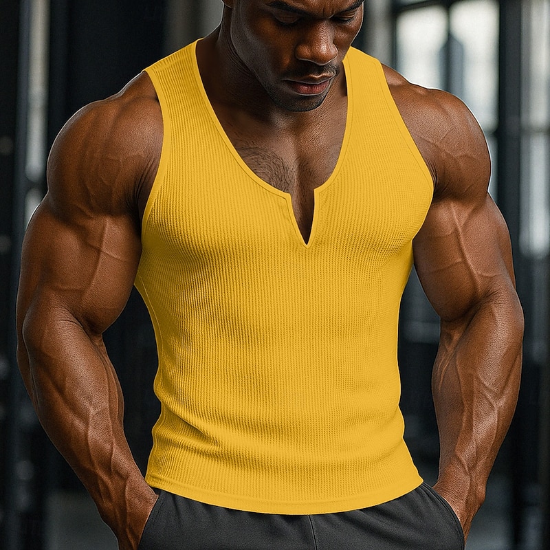 Men's Waffle Tank Top Tank Top Vest Undershirt Sleeveless V Neck Summer Plain Fashion Sporty Classic Street Casual Sports White Yellow Blue Top Tee for Men