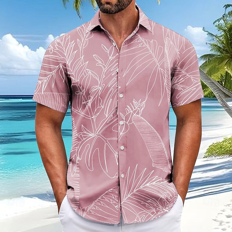 Men's Palm Leaf Tropical Plants Shirt Summer Hawaiian Shirt Button Up Shirt Short Sleeve Hawaiian Vacation Holiday Beach Wear Summer Spring Turndown 3D Print Collared Shirts Pink Blue Green3