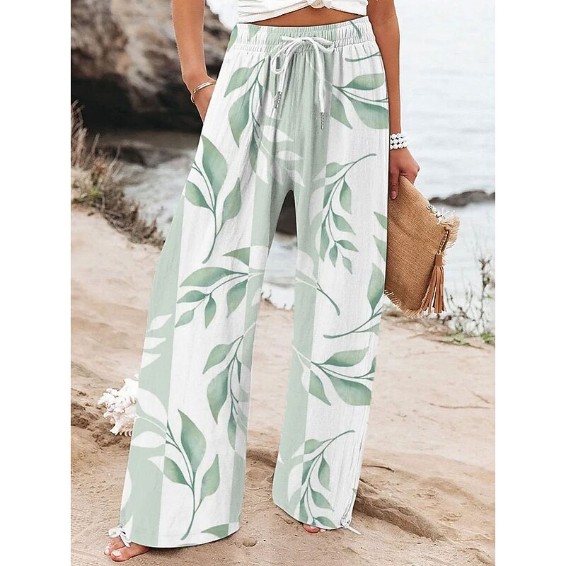 Women's Wide Leg Chinos Baggy Pants Vacation Fashion Basic Full Length High Waist Floral Graphic Printing Thermal Warm Soft Breathable Micro-elastic Formal Vacation Street Pink Blue Blue Green Summer2