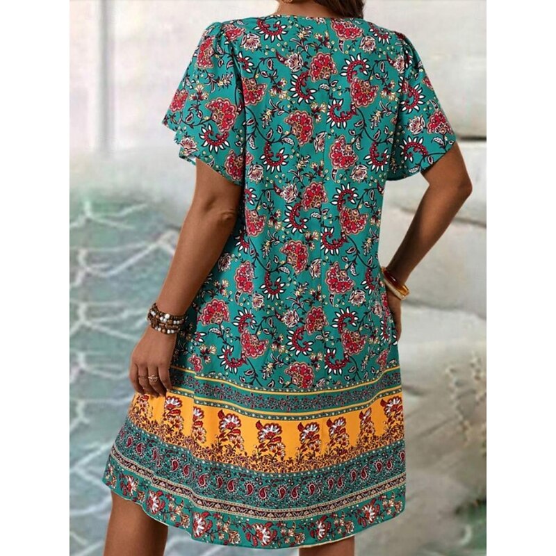 Women's Mini Dress Casual Dress Floral Dress Summer Dress Boho Dress Fashion Modern Daily Beach Weekend Regular Fit Floral Short Sleeve V Neck Black White Royal Blue Blue Summer2