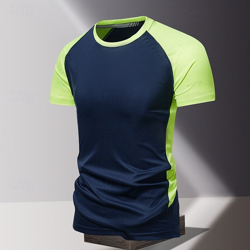 Men's T Shirt Tee Short Sleeve Shirt Tee Top Short Sleeve Crew Neck Summer Spring Color Block Fashion Designer Basic Patchwork Quick Dry Vacation Street Going out Black White Navy Blue Top Tee for Men