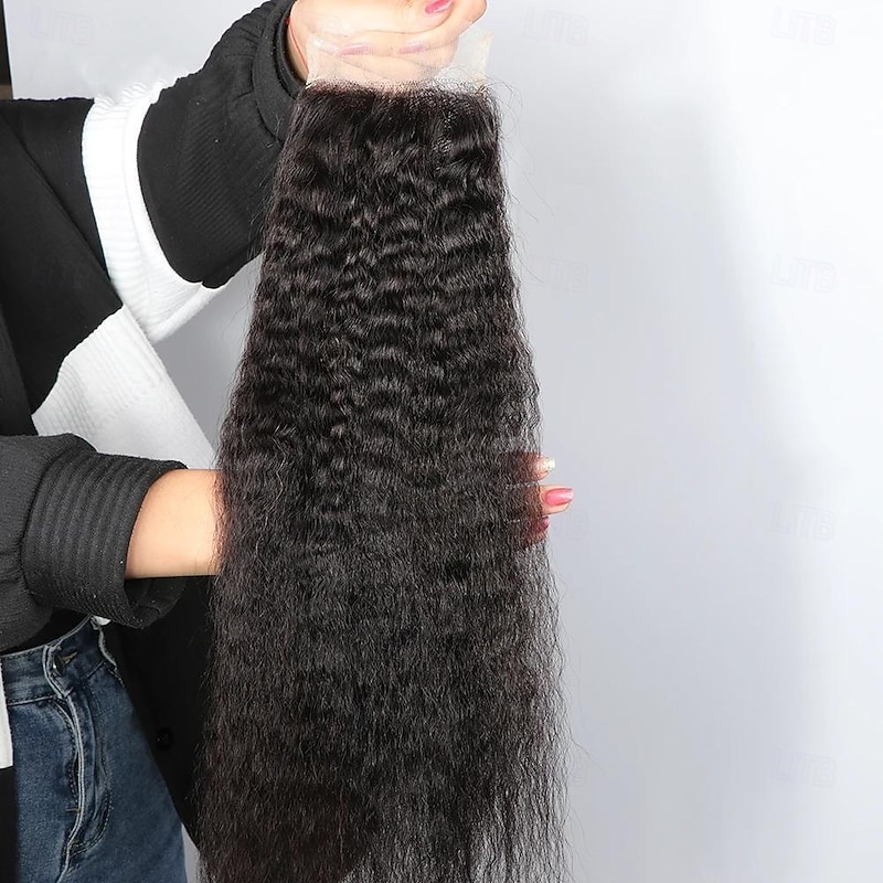 Afro Kinky Straight Transparent Lace Closure Only 100% Human Hair Closure Peruvian Remy Yaki Straight 4x4 Lace Closure For Women2