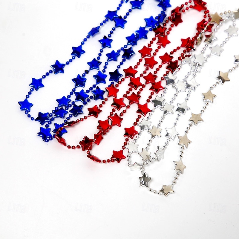 6pcs 4th of July Beads Necklaces Patriotic Star Bead Necklace for Independence Day Party Favors Carnival Decorations Accessories Supplies