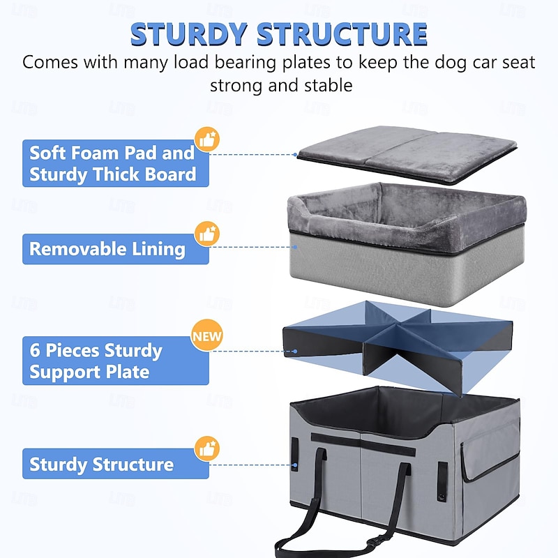 Portable Pet Booster Seat Dog Car Seat for Small Dogs with 2 Clip-On Safety Leashes and Adjustable Straps3